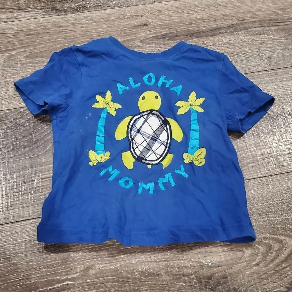 Boys The Children's Place T-Shirt Size 3T Blue Tee with Turtle and Palm Design